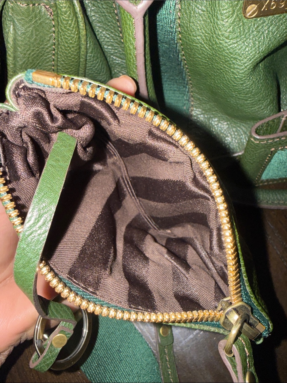MCM Dark Green Leather Satchel with Removable Canvas Strap - Picture 16 of 16
